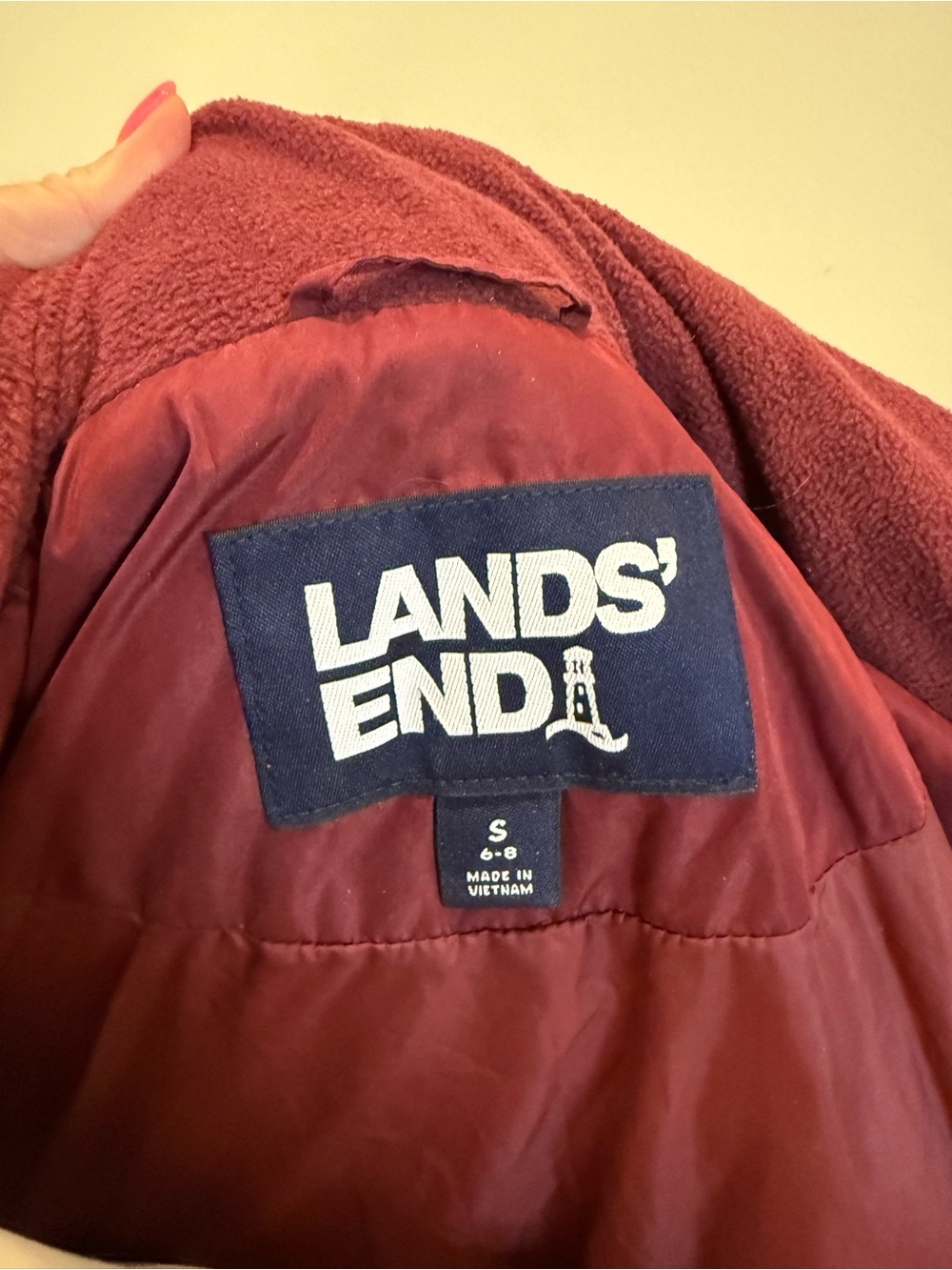 Lands' End Deep Wine Red Puffer Jacket with faux fur hood. - Picture 4 of 10